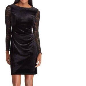 Womens Formal Dress Chaps 10 Black Shift Velvet Long Sleeve Lace Lined Party